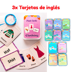 3x Tarjetas de Aprendizaje de Inglés